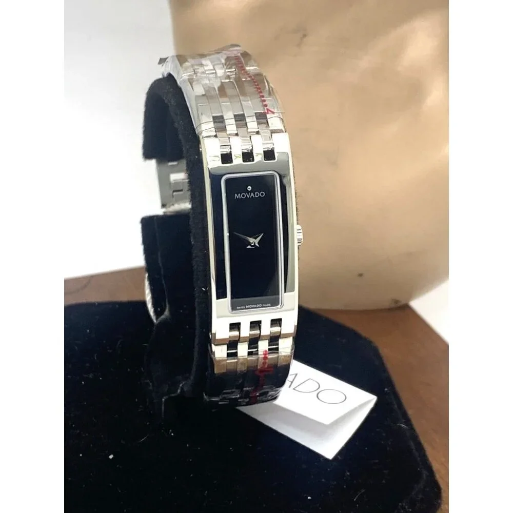 Movado Women's Watch 0606300 Esperanza Black Dial Swiss Quartz Silver Steel Tank